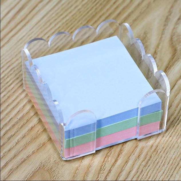1 PC Scalloped Acrylic Sticky Note Holder 3"x3" Crystal Clear Sticky Note Holder Dispenser for Classroom, Desk Organizer Accessories for Dorm Room, School Office Necessities