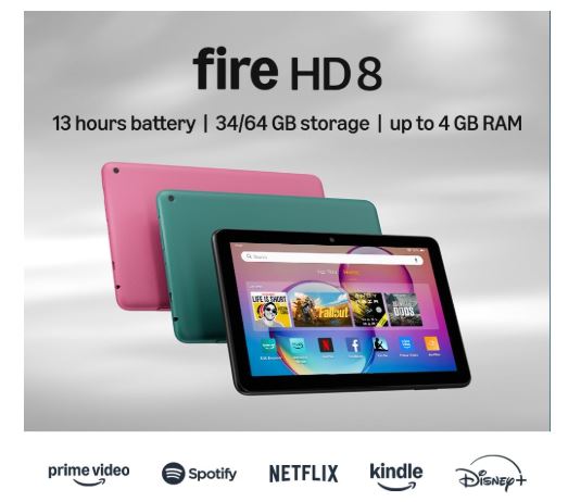 Amazon Fire HD 8 tablet (newest model), 8” HD Display, 3GB memory, 32GB, designed for portable entertainment, Black