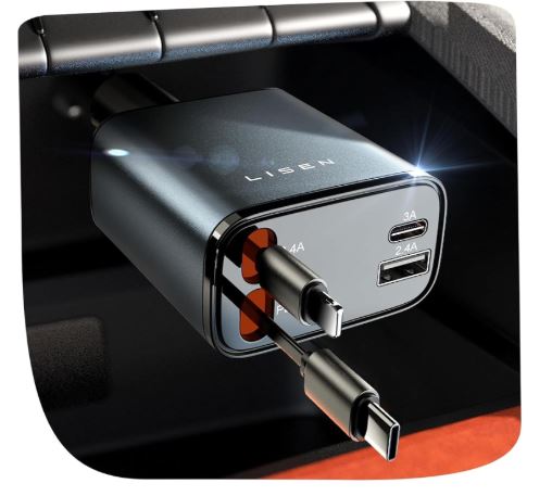 LISEN Retractable Car Charger, for Valentines Day Gifts for him Her, 69W Cars Adapter USB C Fast Charger for iPhone 17 Pro Max 13 14